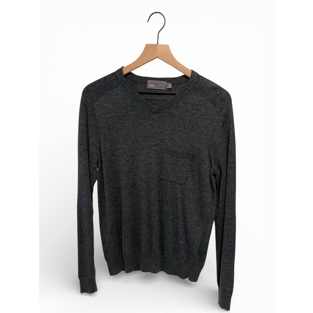 Vince men’s designer linen blend vneck sweater charcoal gray